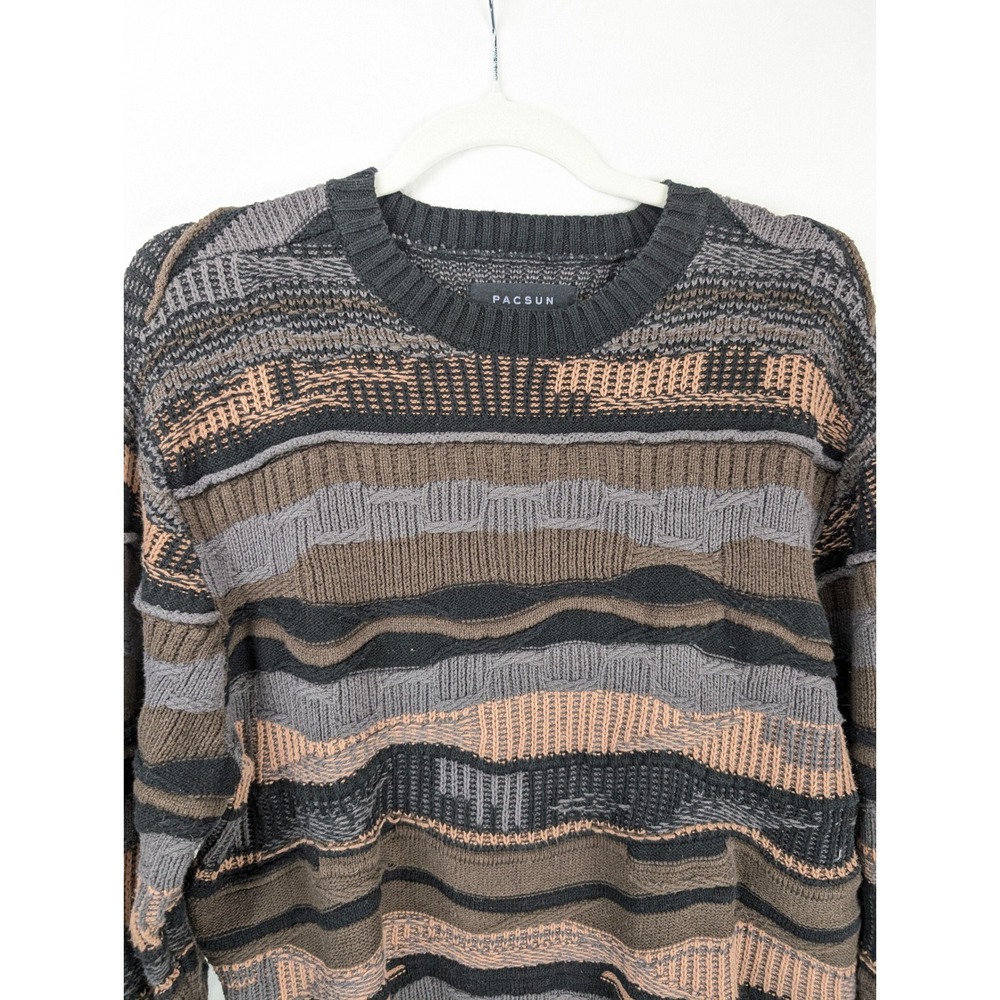 Coogi Style 3D Knit Crewneck Sweater Size M Brown Striped Retro Funky Cottage - Picture 5 of 12